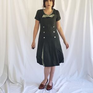 60s Green Double Breasted Day Dress‎
